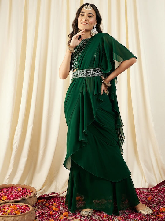 Women Blouse with prestiched frill gown | Ready to wear saree VitansEthnics