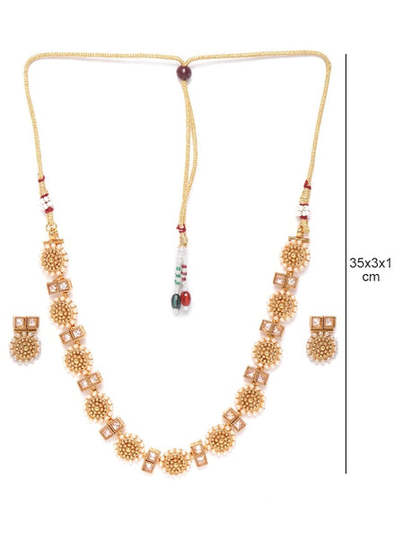 Cream-Coloured Gold-Plated Stone-Studded & Beaded Handcrafted Jewellery Set VitansEthnics