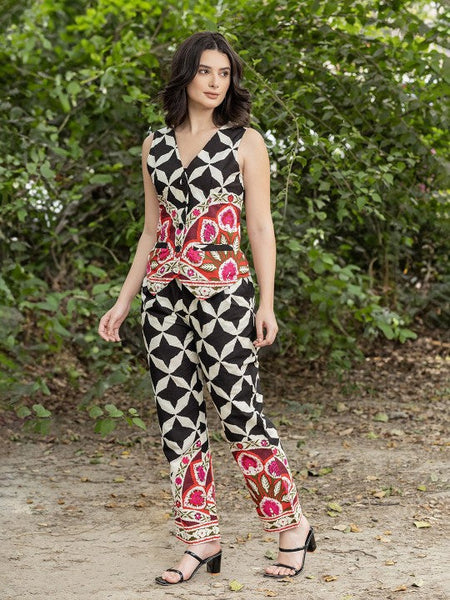 Pure Cotton Ethnic Printed Waistcoat Top With Pants Set for Women, Coord Set, Ethnic Indian Dress, Indo Western Outfit1 VitansEthnics