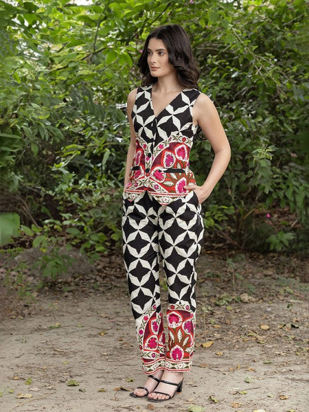 Pure Cotton Ethnic Printed Waistcoat Top With Pants Set for Women, Coord Set, Ethnic Indian Dress, Indo Western Outfit1 VitansEthnics
