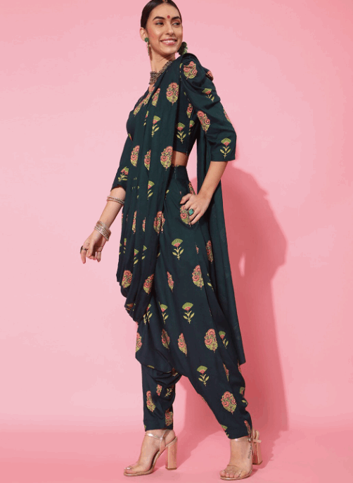Buy Women Blush Foil Pleated Sharara Pants With Attached Dupatta - Bottoms  - Indya | Indian fashion dresses, Plazzo with crop top fashion, Indian  designer outfits