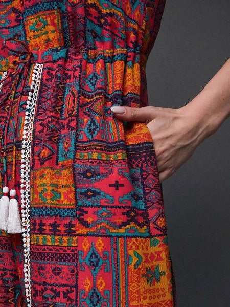 Women Abstract printed Square Neck Jumpsuit VitansEthnics