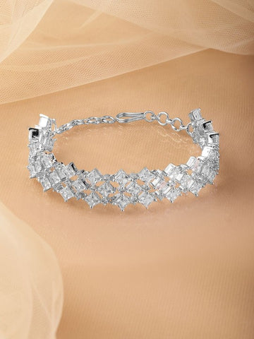 Silver-Plated Sparkling Cubic Zirconia Studded Wide Bracelet (Copy) VitansEthnics