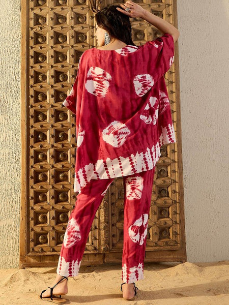 Women Pink Tie & Dyed V-Neck Kaftan Top & Trouser Co-ord Sets (Copy) VitansEthnics