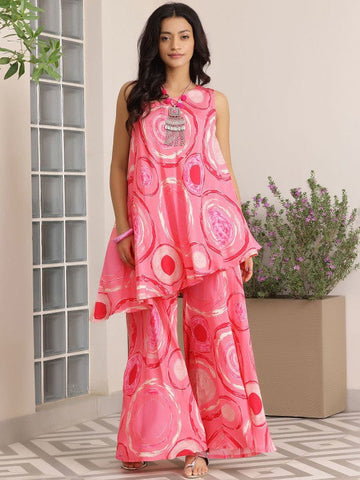 Women Indo Western Printed One Shoulder Tunic Top With Palazzos Co-Ords Set VitansEthnics