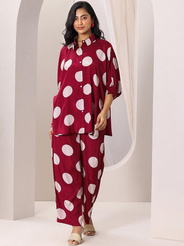 Women Indo Western Polka Dot Printed Kimono Style Shirt With Palazzo Co-Ords Set VitansEthnics