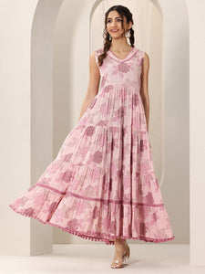 Women Floral Print Fit & Flare Maxi Tiered Dress Indian Anarkali Fusion Dress VitansEthnics