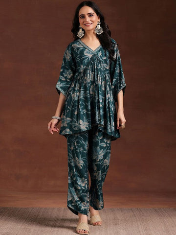 Women Indo Western Floral Printed Pleated Tunic & Palazzos Ethnic Co-Ords Set VitansEthnics