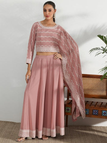 Women Indo Western Floral Printed Statement Sleeveless Tunic with Flared Palazzos Co-Ords Set VitansEthnics