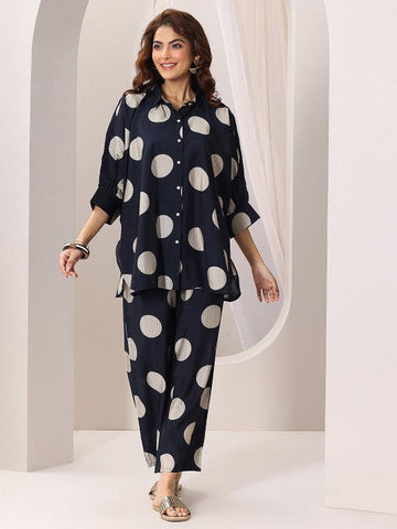 Women Indo Western Polka Dot Printed Kimono Style Shirt With Palazzo Co-Ords Set VitansEthnics
