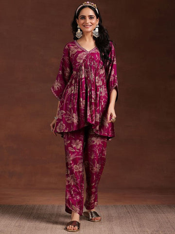 Women Indo Western Floral Printed Pleated Tunic & Palazzos Ethnic Co-Ords Set VitansEthnics