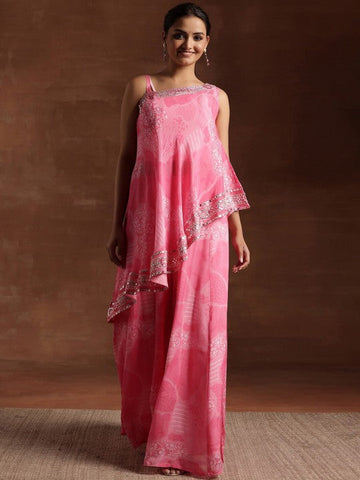 Women Indo Western Floral Printed One Shoulder Sleeveless Tunic & Palazzo With Slip Co-Ords Set VitansEthnics