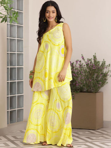 Women Indo Western Printed One Shoulder Tunic Top With Palazzos Co-Ords Set VitansEthnics