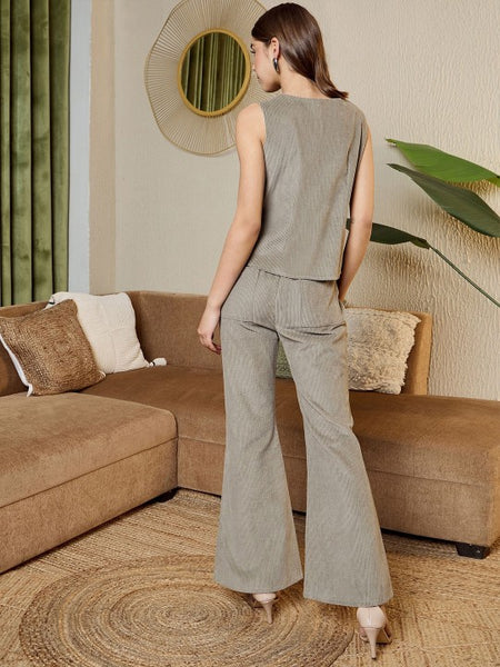 Grey corduroy Waist Coat and Bell bottom Pants VitansEthnics