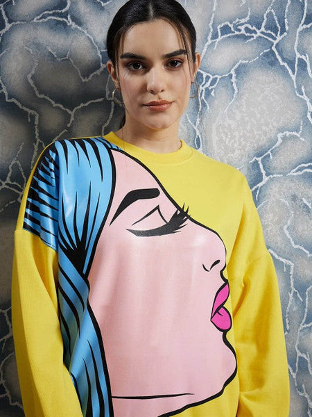 Women Yellow Graphic Printed Sweatshirt With Trouser Co-Ords set VitansEthnics