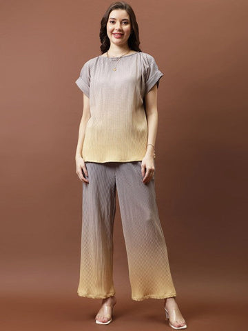 Women Ombre Pleated Top With Trousers Co-Ords set VitansEthnics