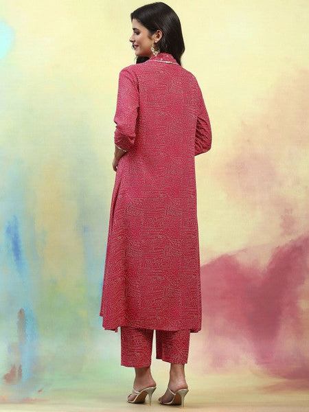 Women Pink Abstract Printed Tunic With Trousers & Shrug Co-Ords set VitansEthnics