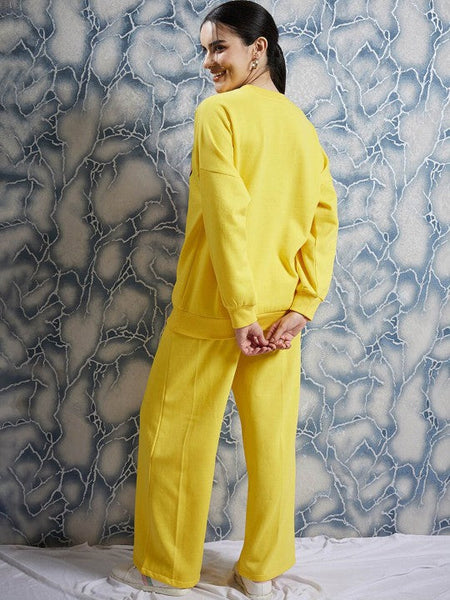 Women Yellow Graphic Printed Sweatshirt With Trouser Co-Ords set VitansEthnics