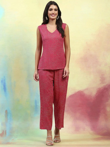 Women Pink Abstract Printed Tunic With Trousers & Shrug Co-Ords set VitansEthnics