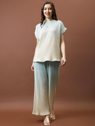Women Ombre Pleated Top With Trousers Co-Ords set VitansEthnics