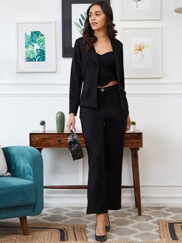 Women Black Solid Top & Jacket With Trouser Co-Ords Set VitansEthnics