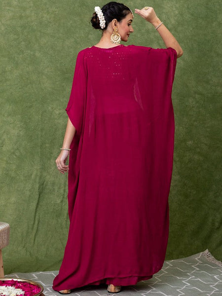 Women Embroidered Round-Neck Ethnic Crop Top With Palazzo & Shrug Indo Western Fusion Outfit (Copy) VitansEthnics