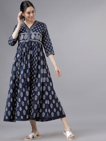 Women Indian Floral Printed Fit & Flare Empire Indo Western Fusion Dress