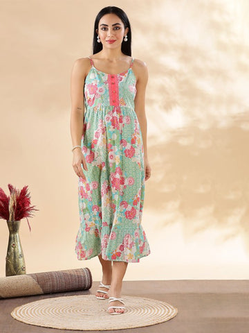 Women Indian Floral Printed Fit & Flare Maxi Ethnic Dress