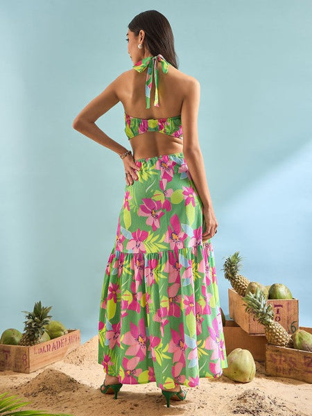 Women Floral Printed A-Line Maxi Dress Indian Fusion Dress VitansEthnics