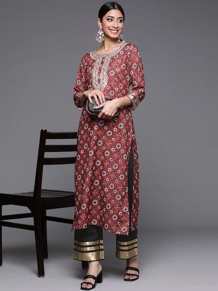 Copy of Women Floral Printed Empire Silk Georgette Kurta with Trousers VitansEthnics