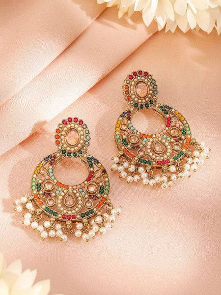 22K Gold-Plated Multicolor Kundan & Cubic Zirconia Studded Bridal Jewelry Set VitansEthnics