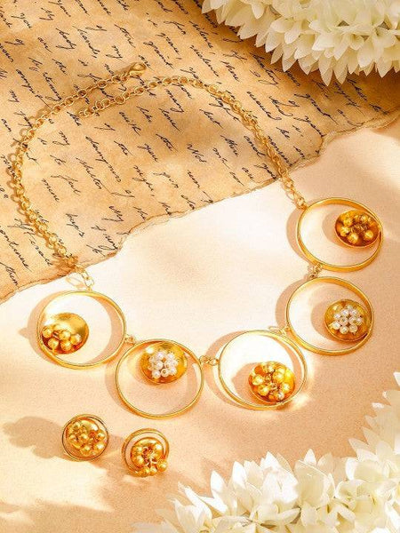 18K Gold-Plated Contemporary Necklace & Earring Set with Beaded Detailing VitansEthnics