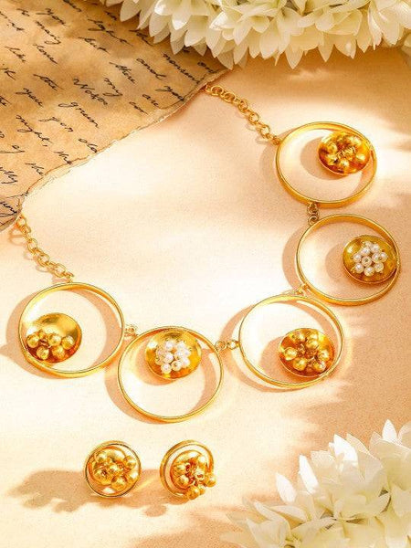 18K Gold-Plated Contemporary Necklace & Earring Set with Beaded Detailing VitansEthnics