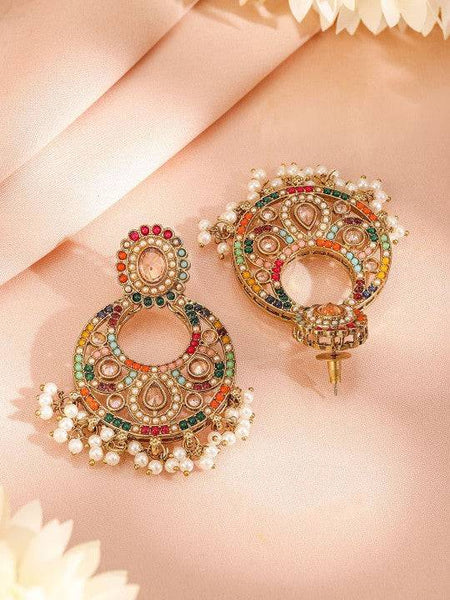 22K Gold-Plated Multicolor Kundan & Cubic Zirconia Studded Bridal Jewelry Set VitansEthnics