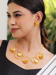 18K Gold-Plated Contemporary Necklace & Earring Set with Beaded Detailing VitansEthnics