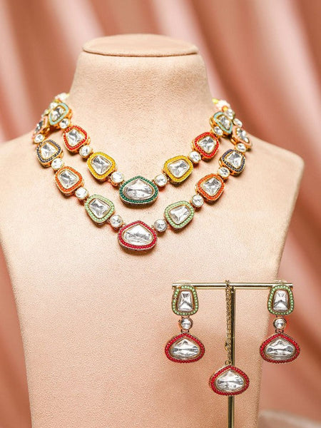 24K Gold-Plated Kundan Studded Layered Jewellery Set With Maang Tikka VitansEthnics
