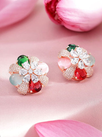Women Gold-Toned Floral Studs Earrings VitansEthnics