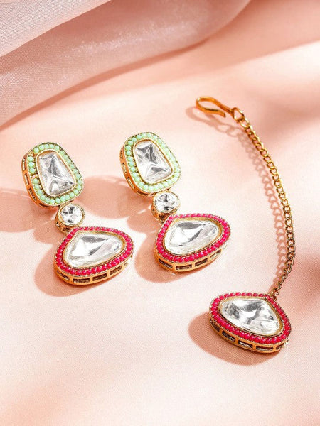 24K Gold-Plated Kundan Studded Layered Jewellery Set With Maang Tikka VitansEthnics