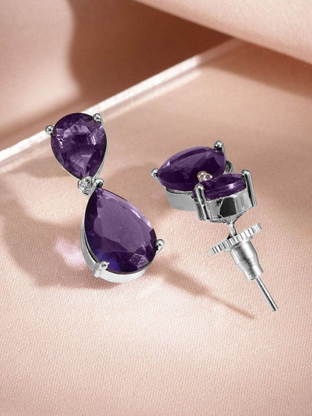 Women Rhodium-Plated Amethyst Purple AD & Cubic Zirconia Studded Necklace Set VitansEthnics