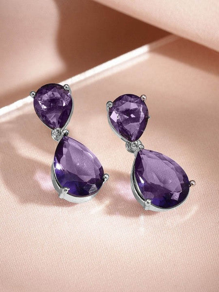 Women Rhodium-Plated Amethyst Purple AD & Cubic Zirconia Studded Necklace Set VitansEthnics