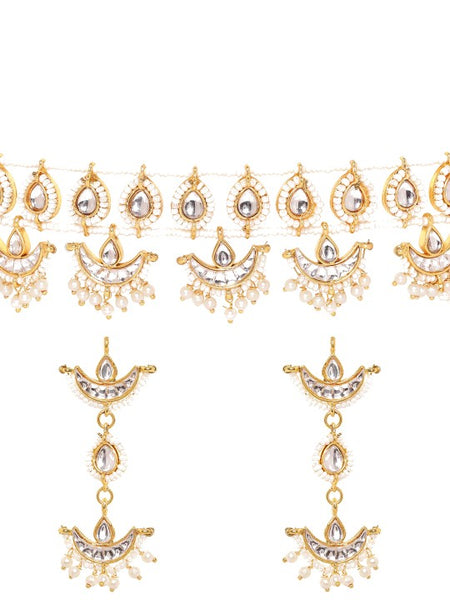 Gold-Plated Kundan & Pearl Beaded Handcrafted Traditional Choker Jewellery Set VitansEthnics