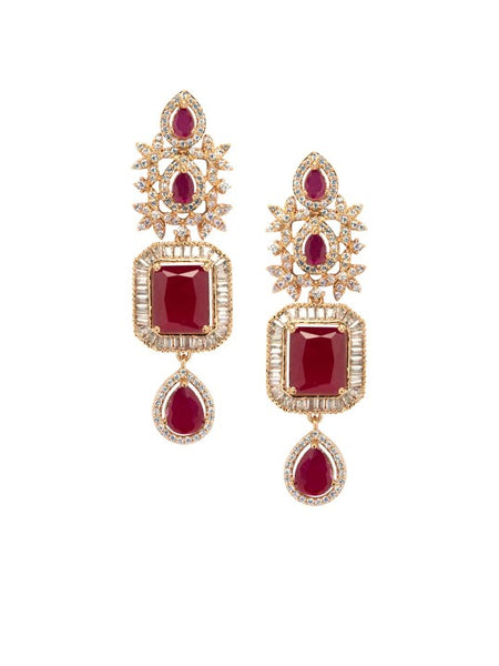 Rose Gold Plated Pink Sapphire & CZ Studded Handcrafted Premium Jewellery Set VitansEthnics