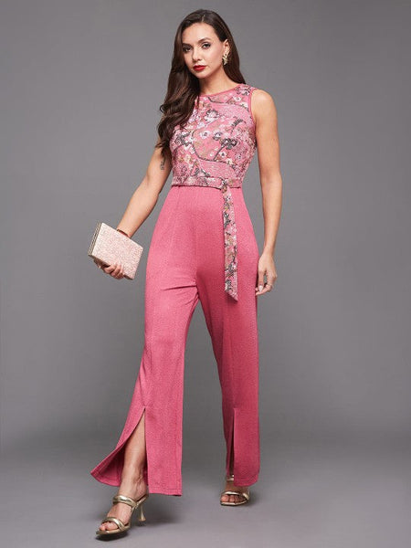 Women's Round Neck Sleeveless Embroidered Straight Leg Regular-Length Jumpsuit VitansEthnics