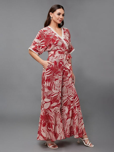 Women Floral Printed V-Neck Jumpsuit VitansEthnics