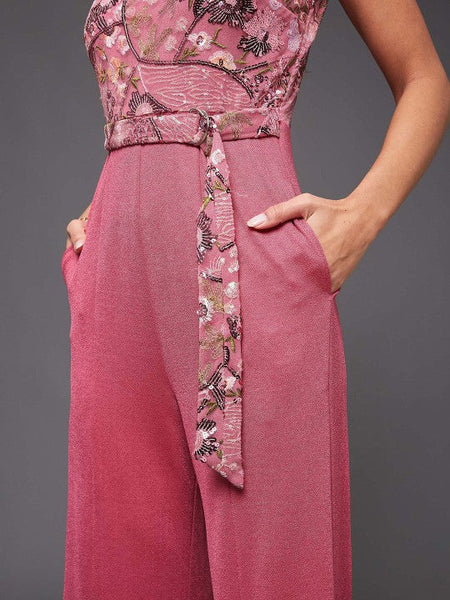 Women's Round Neck Sleeveless Embroidered Straight Leg Regular-Length Jumpsuit VitansEthnics