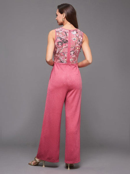 Women's Round Neck Sleeveless Embroidered Straight Leg Regular-Length Jumpsuit VitansEthnics