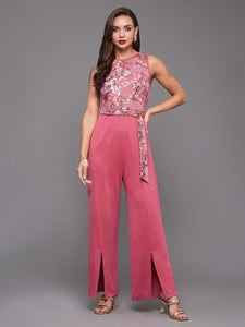 Women's Round Neck Sleeveless Embroidered Straight Leg Regular-Length Jumpsuit VitansEthnics