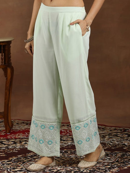 Women Floral Embroidered Panelled Thread Work Anarkali Kurta with Palazzos & With Dupatta