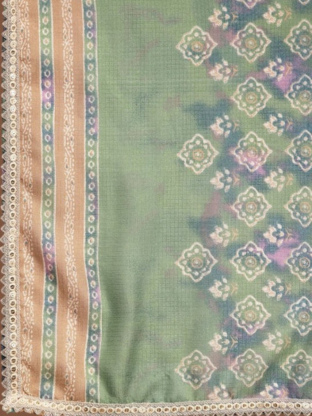 Women Ethnic Motifs Printed Zari Panelled Flared Kurta With Trouser & Dupatta