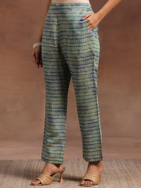 Women Ethnic Motifs Printed Zari Panelled Flared Kurta With Trouser & Dupatta